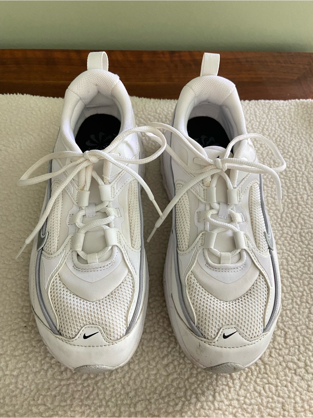 Nike White and Gray Low-Top Mesh Athletic Sneakers